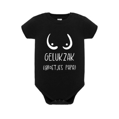 Babyrompertje met opschrift: Gelukzak - groetjes papa