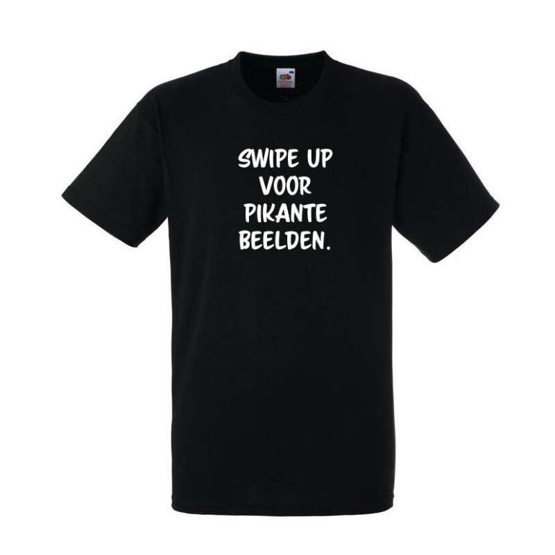 T-shirt met opdruk: Swipe up voor pikante beelden